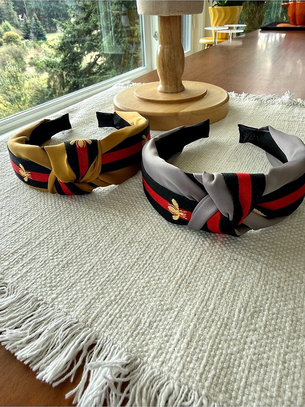 Set of 2. Luxury inspired Knot Headband in gray & Yellow Like New